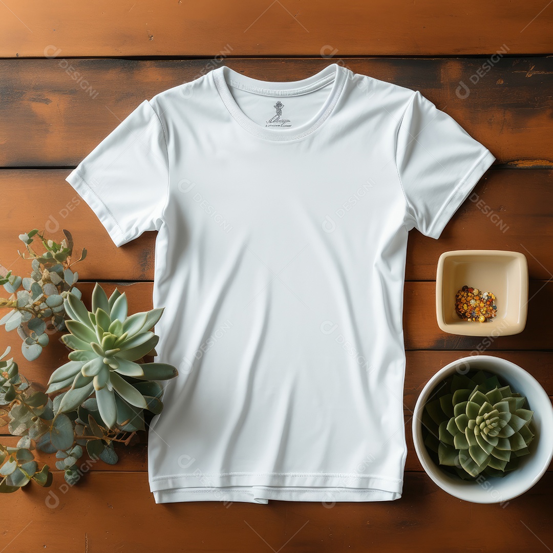 Maquete de camiseta em branco. Vista superior da camisa em branco do modelo. fundo com moldura de composição.