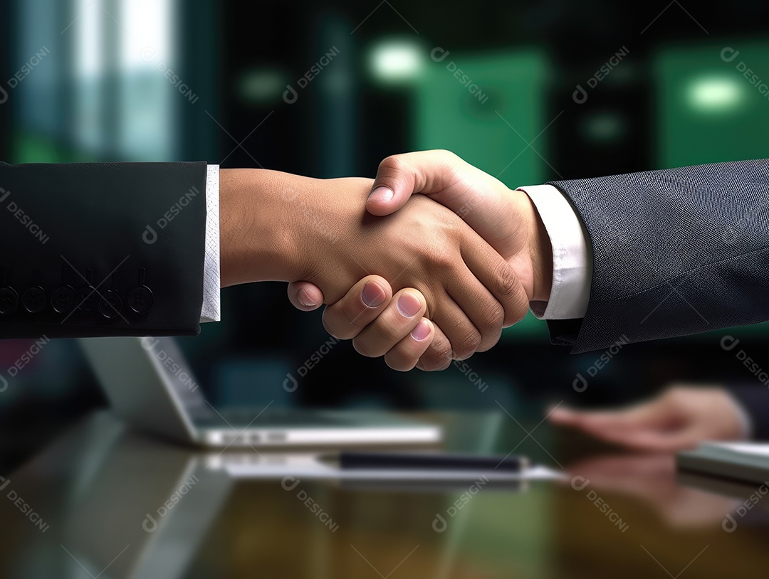 Dois empresários apertando as mãos com fundo de documento. negócio