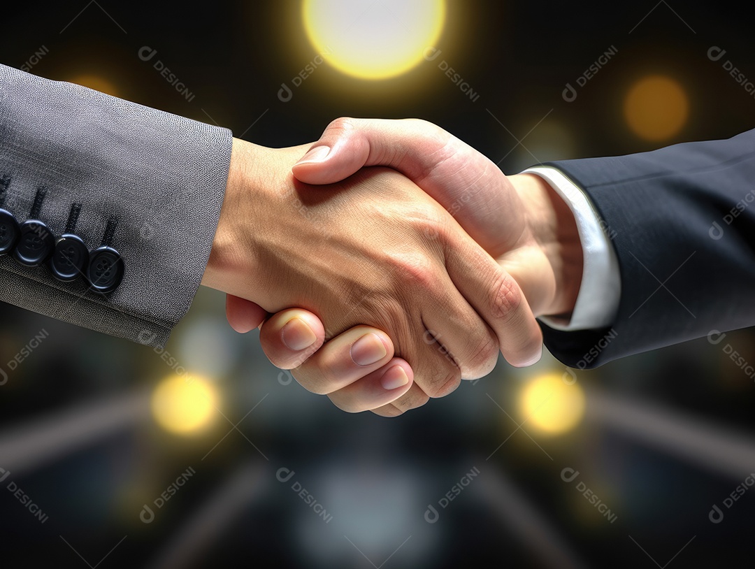 Dois empresários apertando as mãos com fundo de documento. negócio