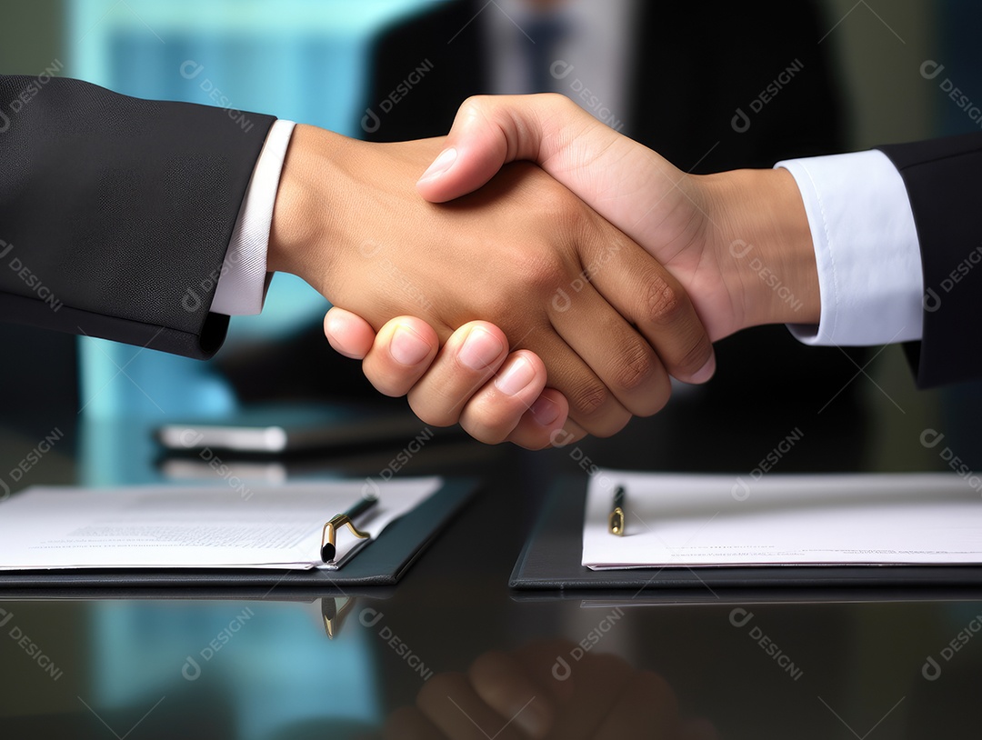 Pessoas de negócios apertando as mãos, terminando a reunião. Aperto de mão de empresários bem sucedidos depois de um bom negócio.