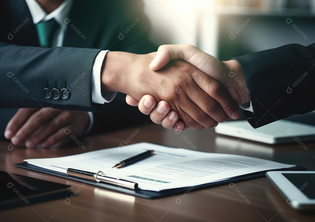 Pessoas de negócios apertando as mãos, terminando a reunião. Aperto de mão de empresários bem sucedidos depois de um bom negócio.