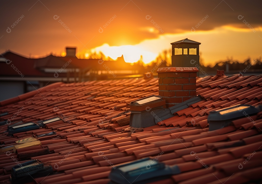 Painéis solares produzindo energia limpa no telhado de uma casa residencial