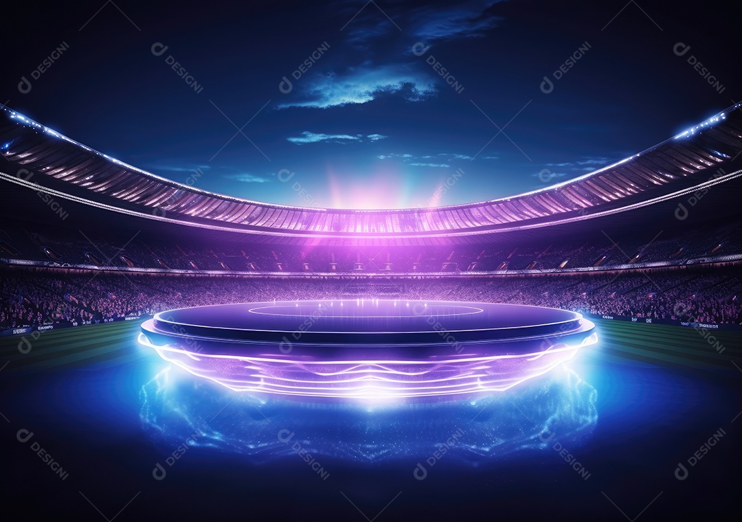 Estádio de futebol à noite, estádio de futebol com jogo contínuo à noite. Vista do drone.