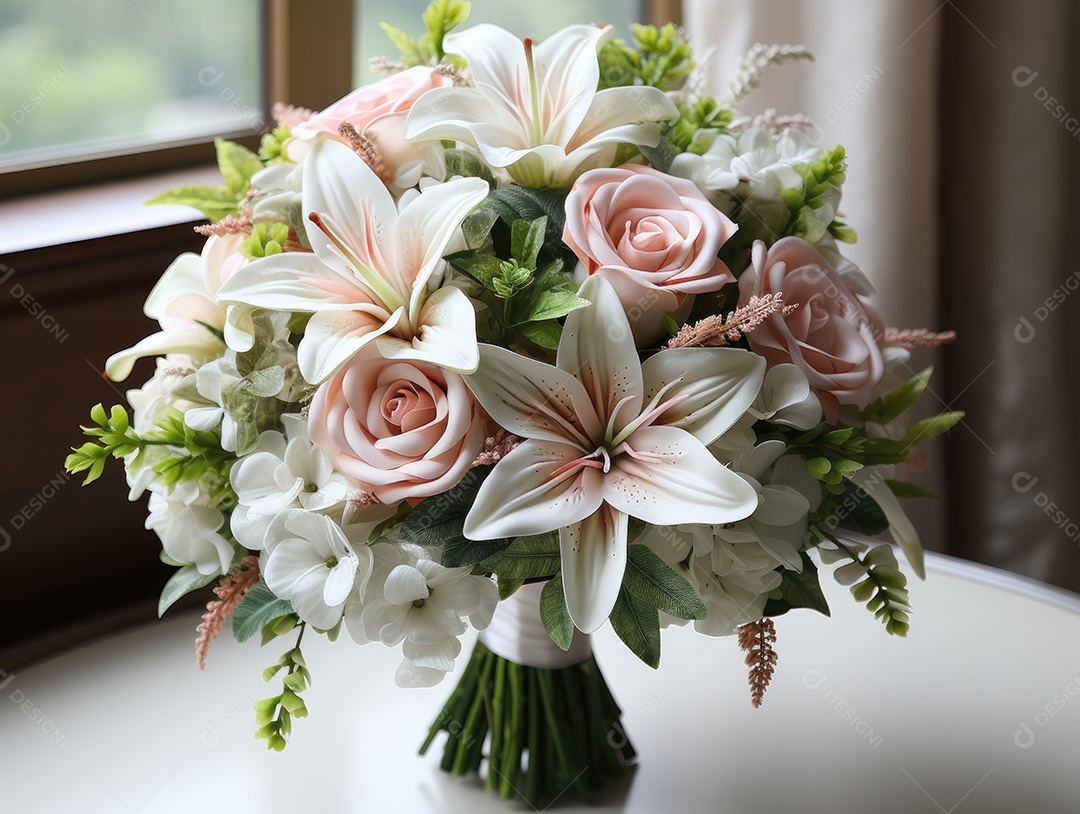 Buquê de rosas para o casamento. Flor na lapela do noivo. Acessórios de casamento de flores naturais. Dia do casamento.