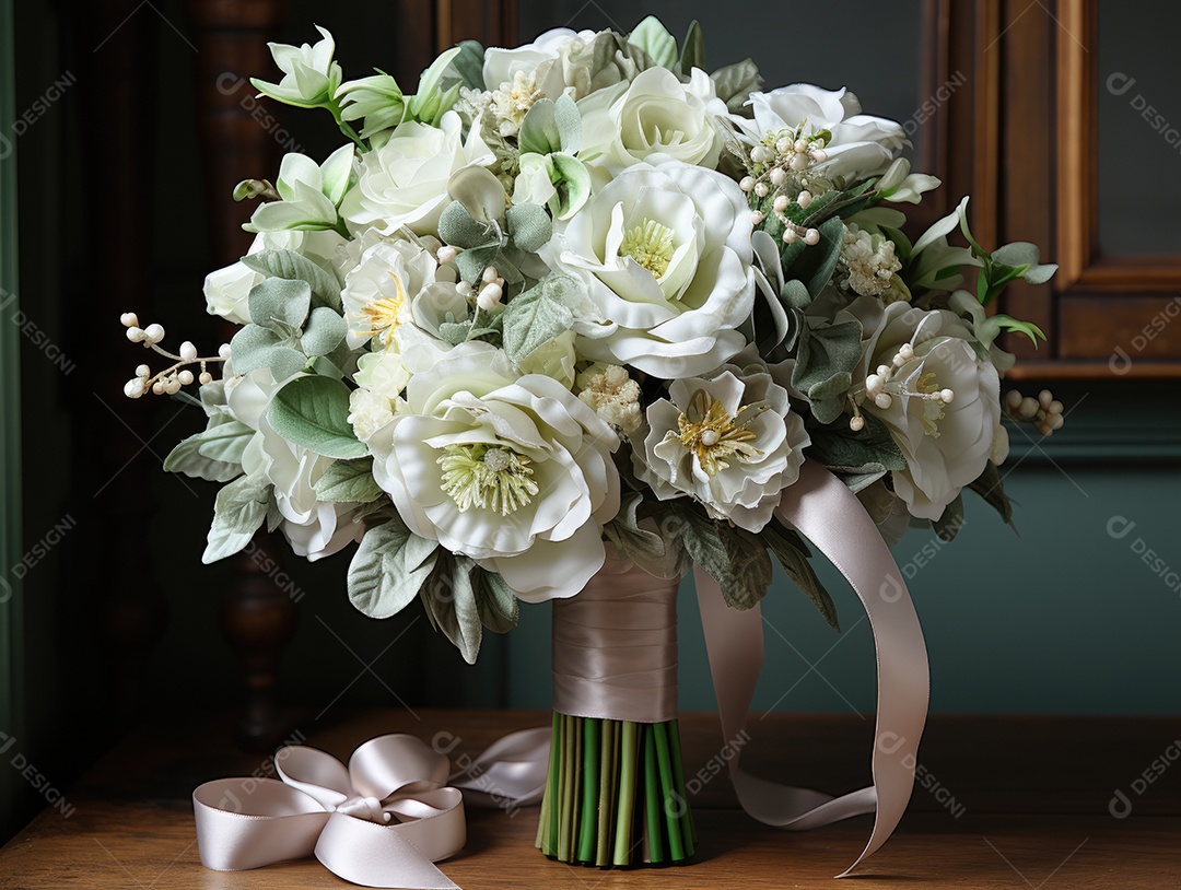 Buquê de rosas para o casamento. Flor na lapela do noivo. Acessórios de casamento de flores naturais. Dia do casamento.