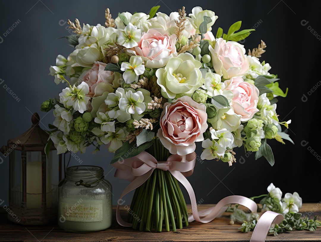 Buquê de rosas para o casamento. Flor na lapela do noivo. Acessórios de casamento de flores naturais. Dia do casamento.