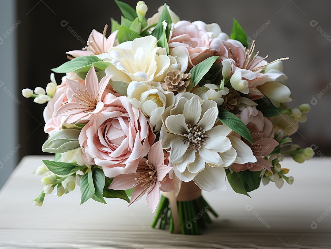 Buquê de rosas para o casamento. Flor na lapela do noivo. Acessórios de casamento de flores naturais. Dia do casamento.