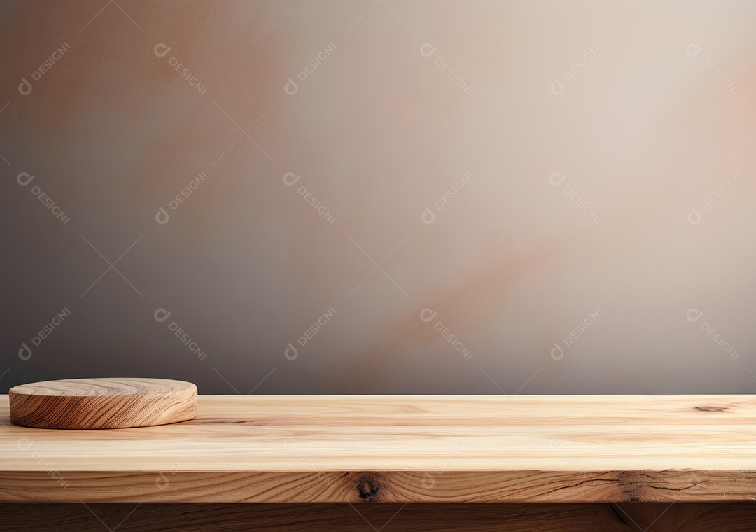 Maquete vazio em uma mesa de madeira contra plantas em uma panela, sala de estar de madeira mínima como pano de fundo.