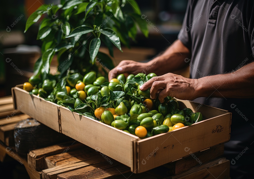 Caixa de madeira com verduras