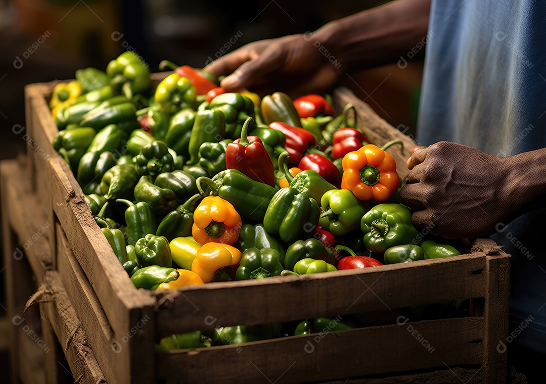 Caixa de madeira com verduras