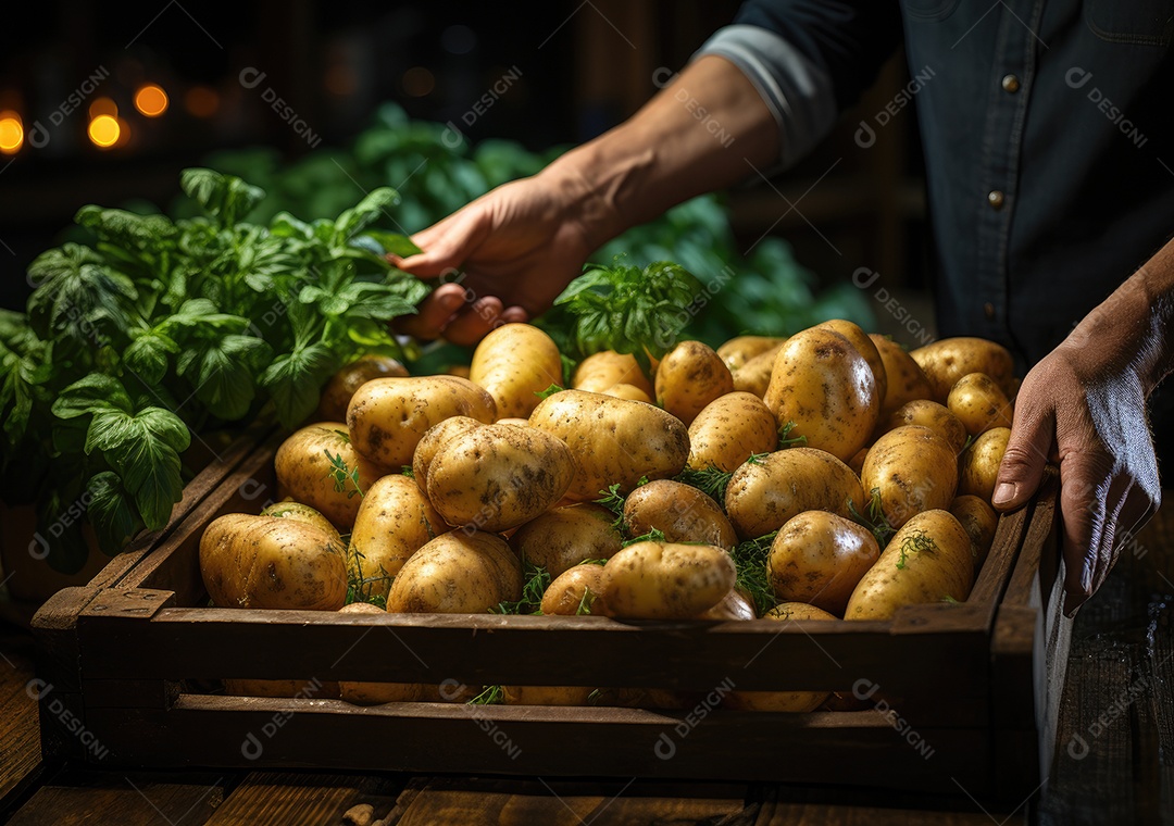 Caixa de madeira com verduras