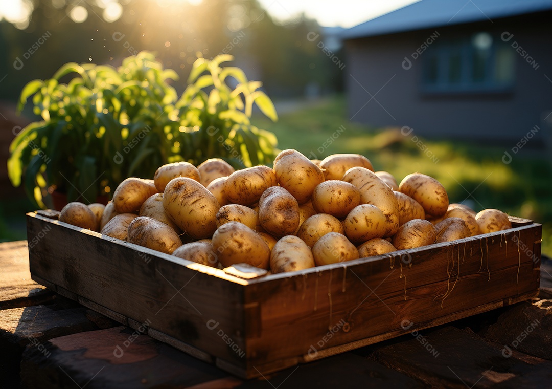 Caixa de madeira com verduras