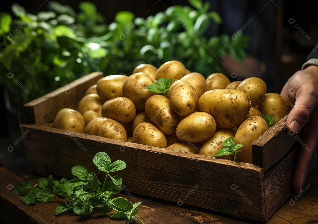 Caixa de madeira com verduras