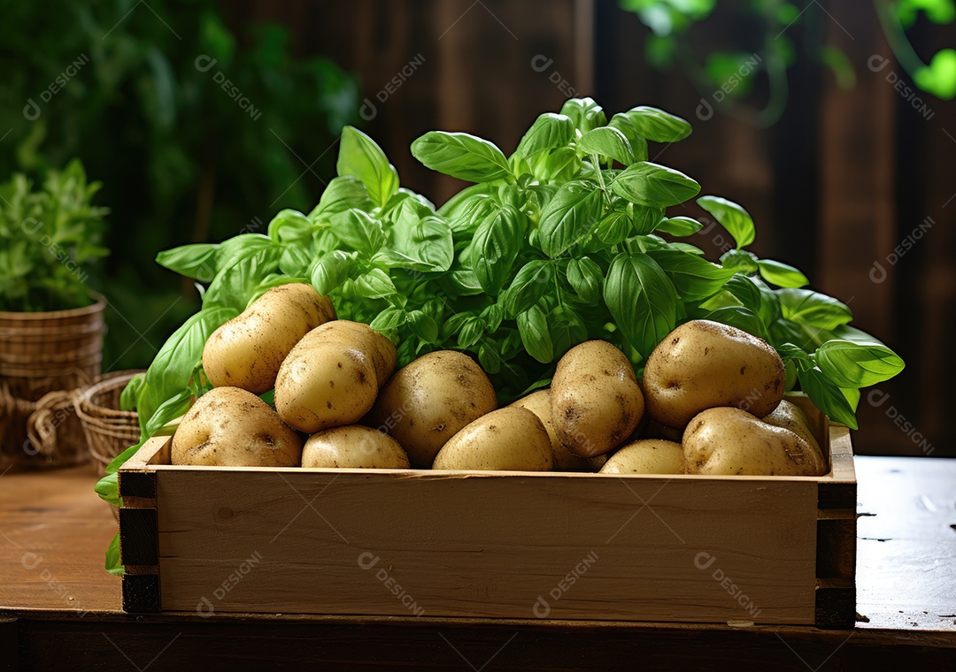 Caixa de madeira com verduras