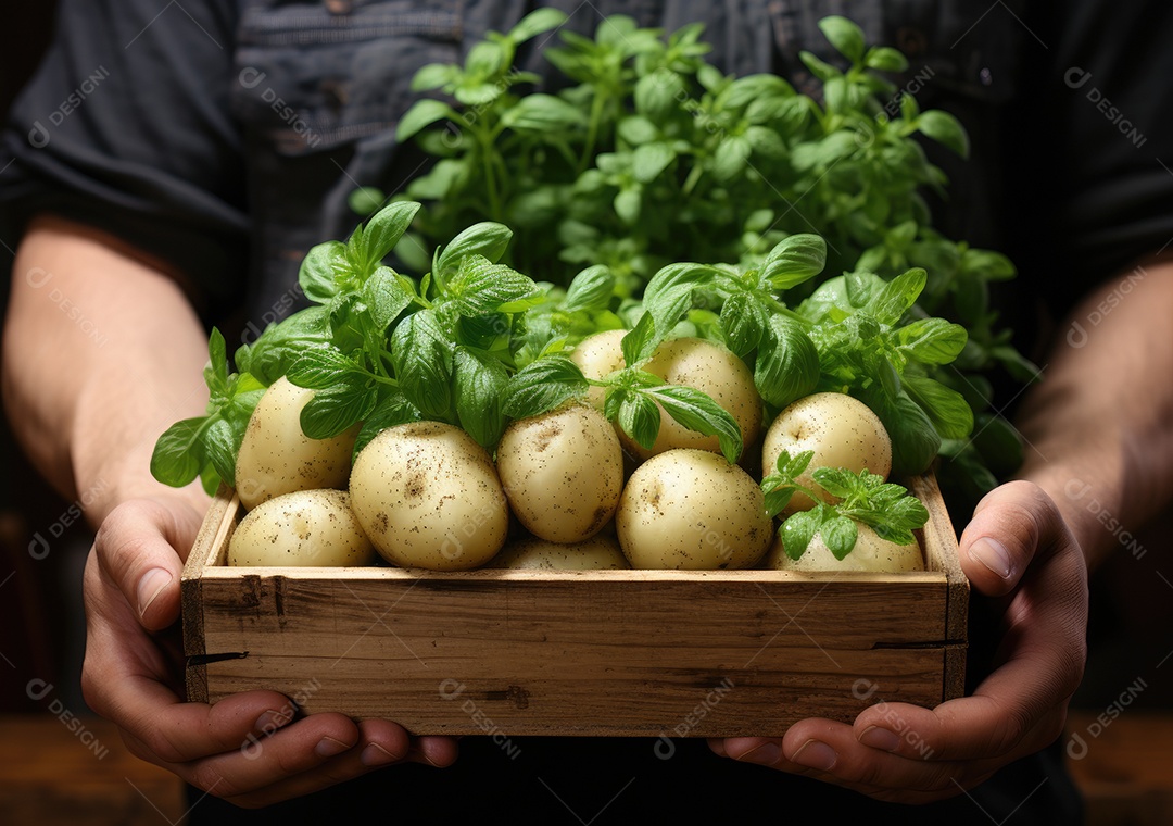 Caixa de madeira com verduras