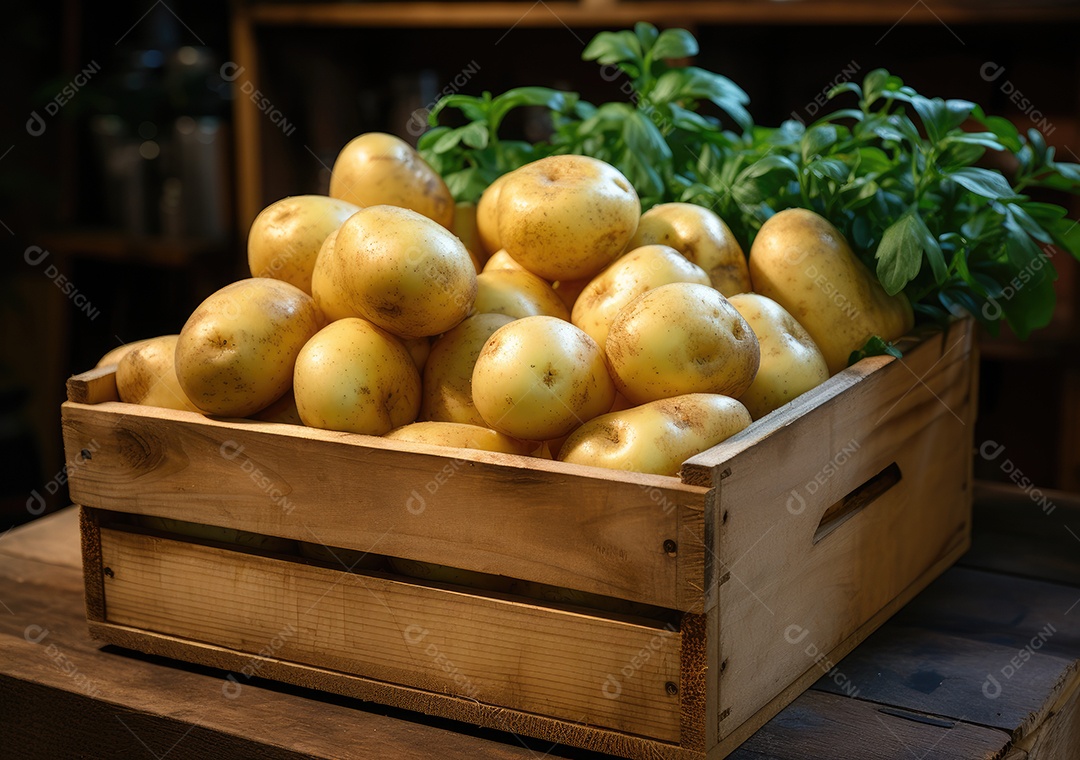 Caixa de madeira com verduras