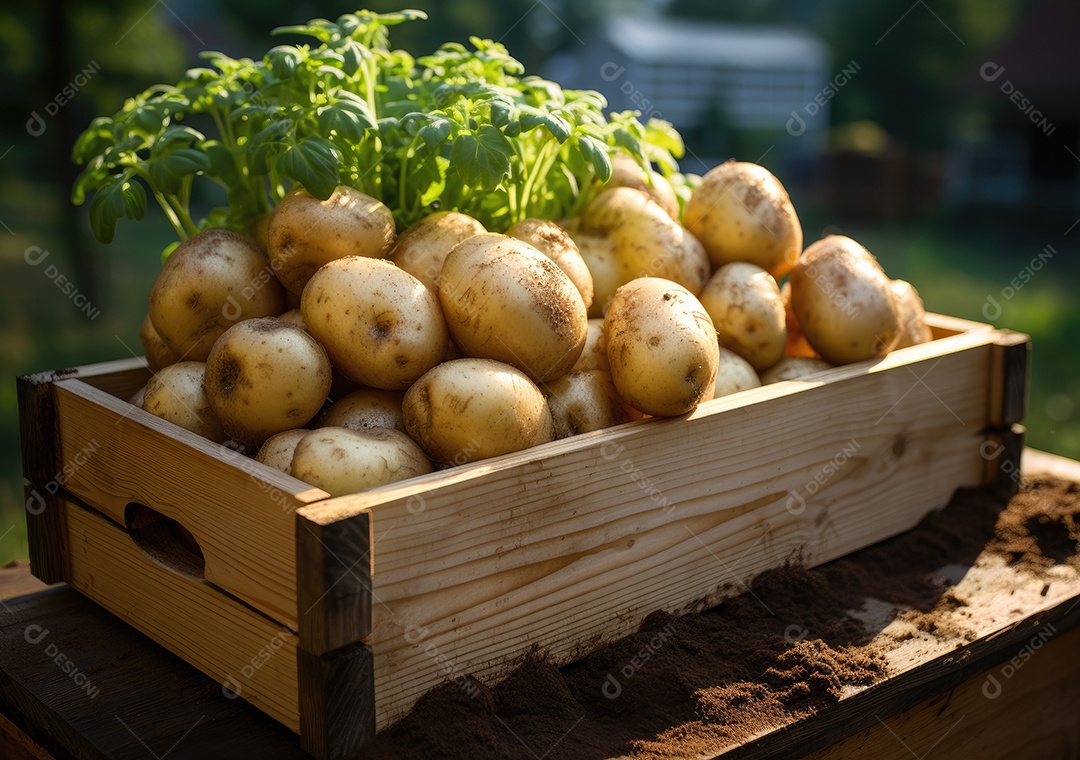 Caixa de madeira com verduras
