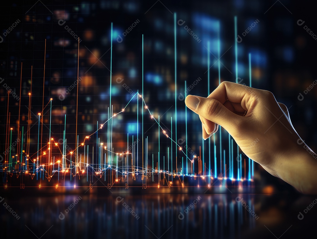 Mão do empresário apontando toque para traçar metas financeiras. barbatana