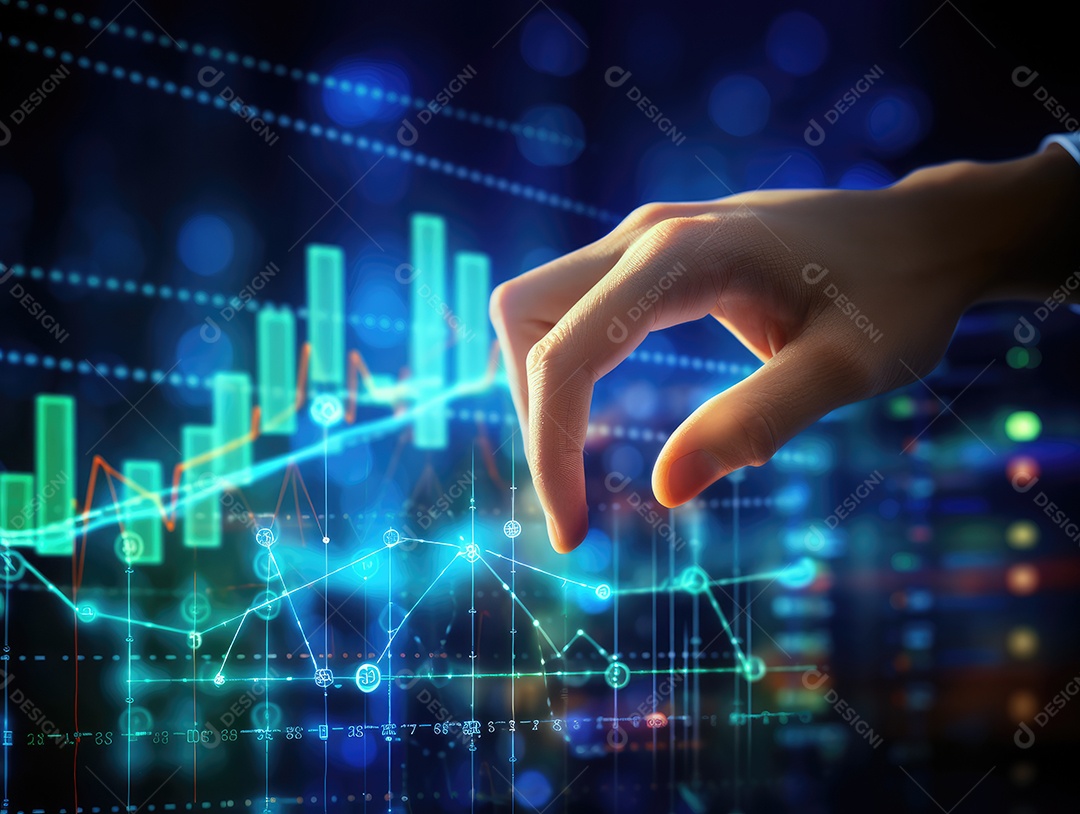 Mão do empresário apontando toque para traçar metas financeiras. barbatana
