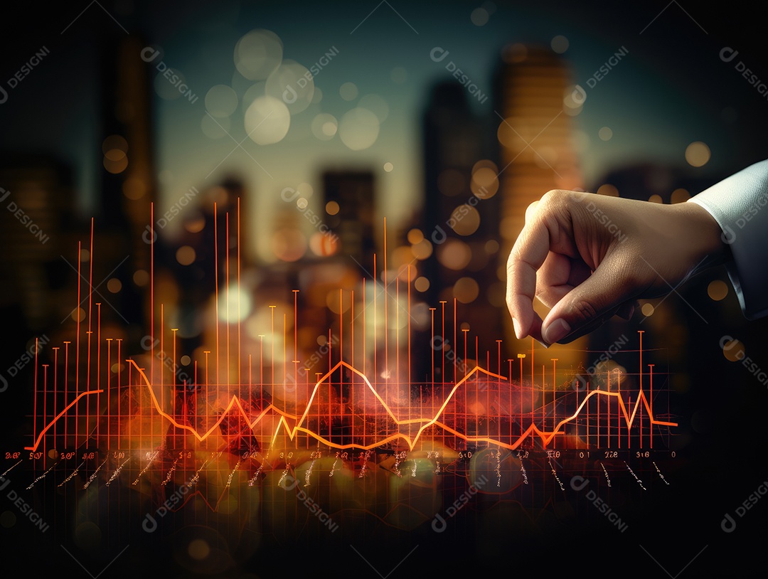 Mão do empresário apontando toque para traçar metas financeiras. barbatana