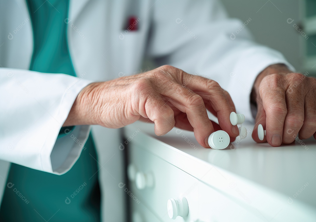 Médico colocando comprimidos em frascos para os pacientes. IA generativa.