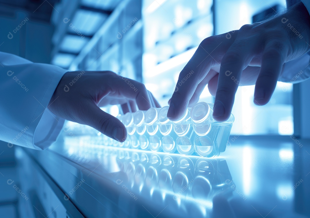 Médico colocando comprimidos em frascos para os pacientes. IA generativa.