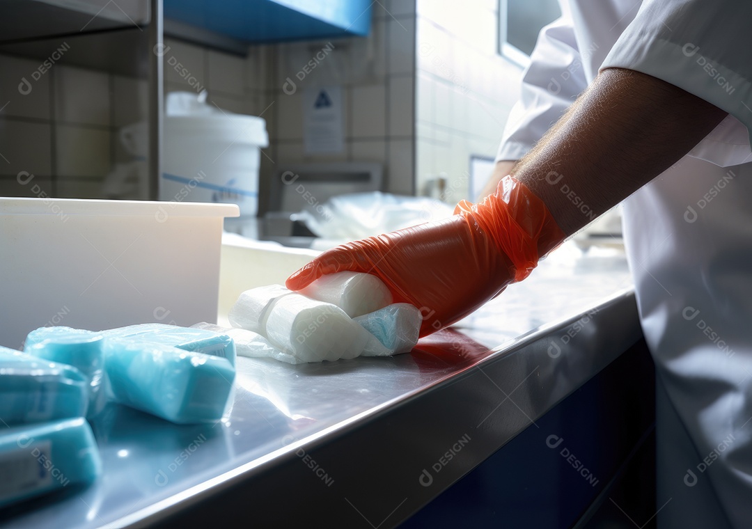 Médico colocando comprimidos em frascos para os pacientes. IA generativa.