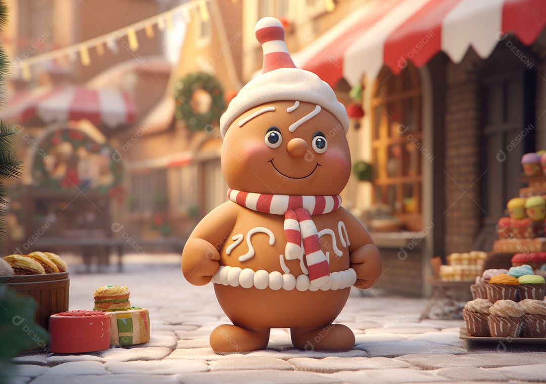 Conceito de biscoitos de gengibre caseiros de Natal fofo.