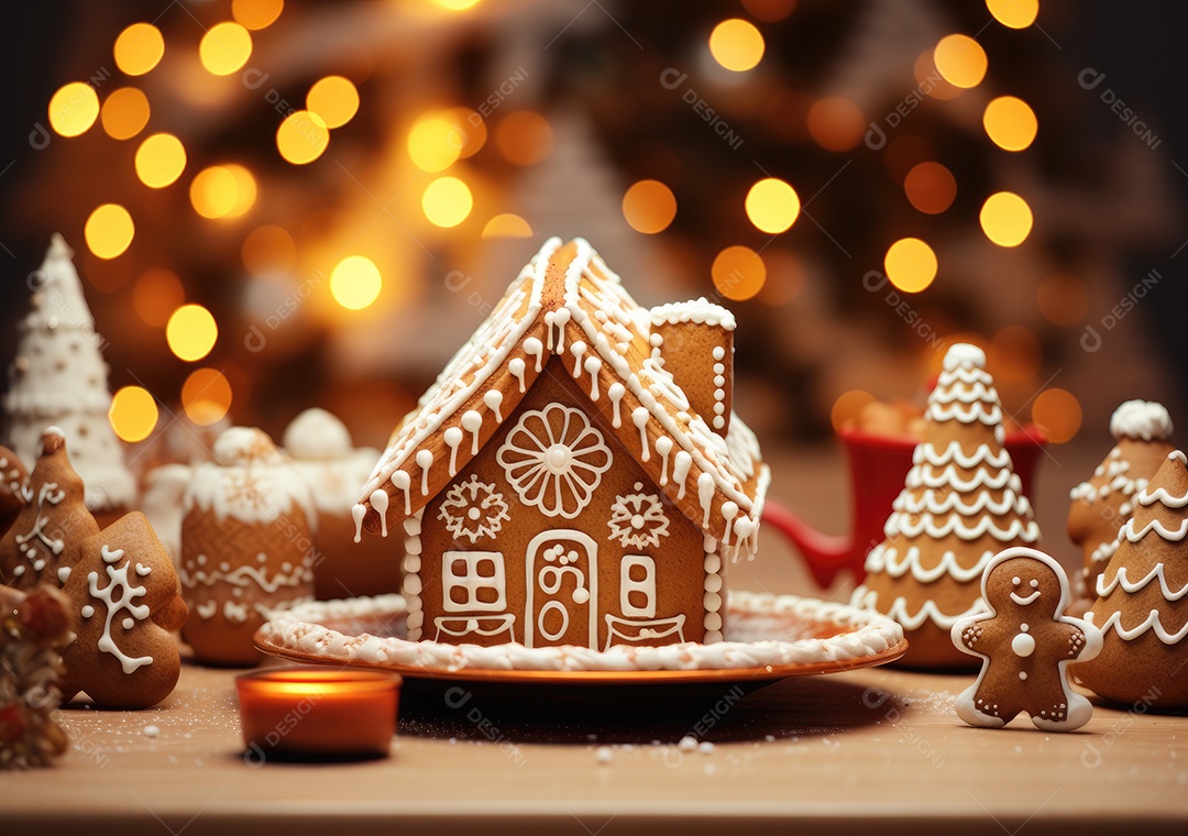 Conceito de biscoitos de gengibre caseiros de Natal fofo.