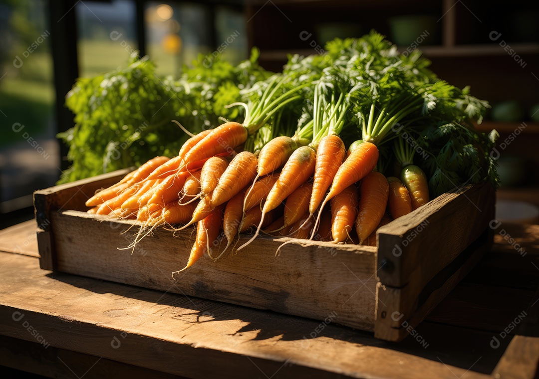 Caixa de madeira com verduras