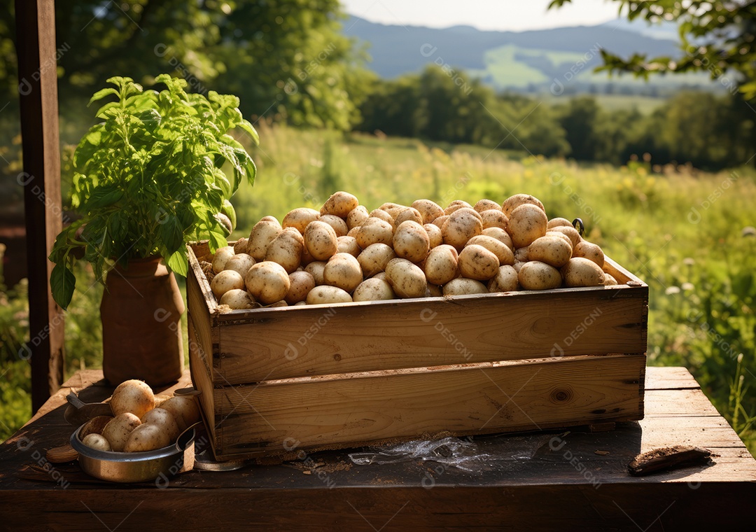 Caixa de madeira com verduras