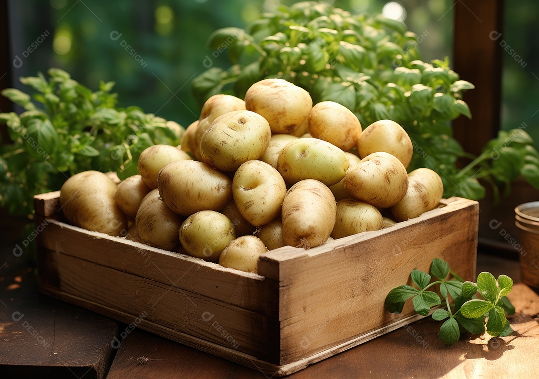 Caixa de madeira com verduras