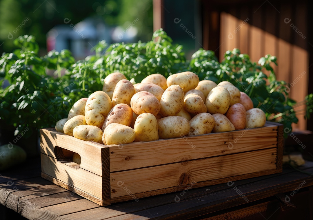 Caixa de madeira com verduras