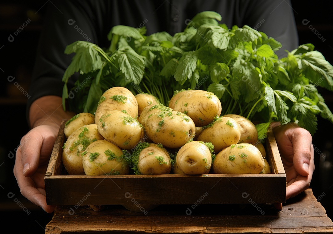 Caixa de madeira com verduras