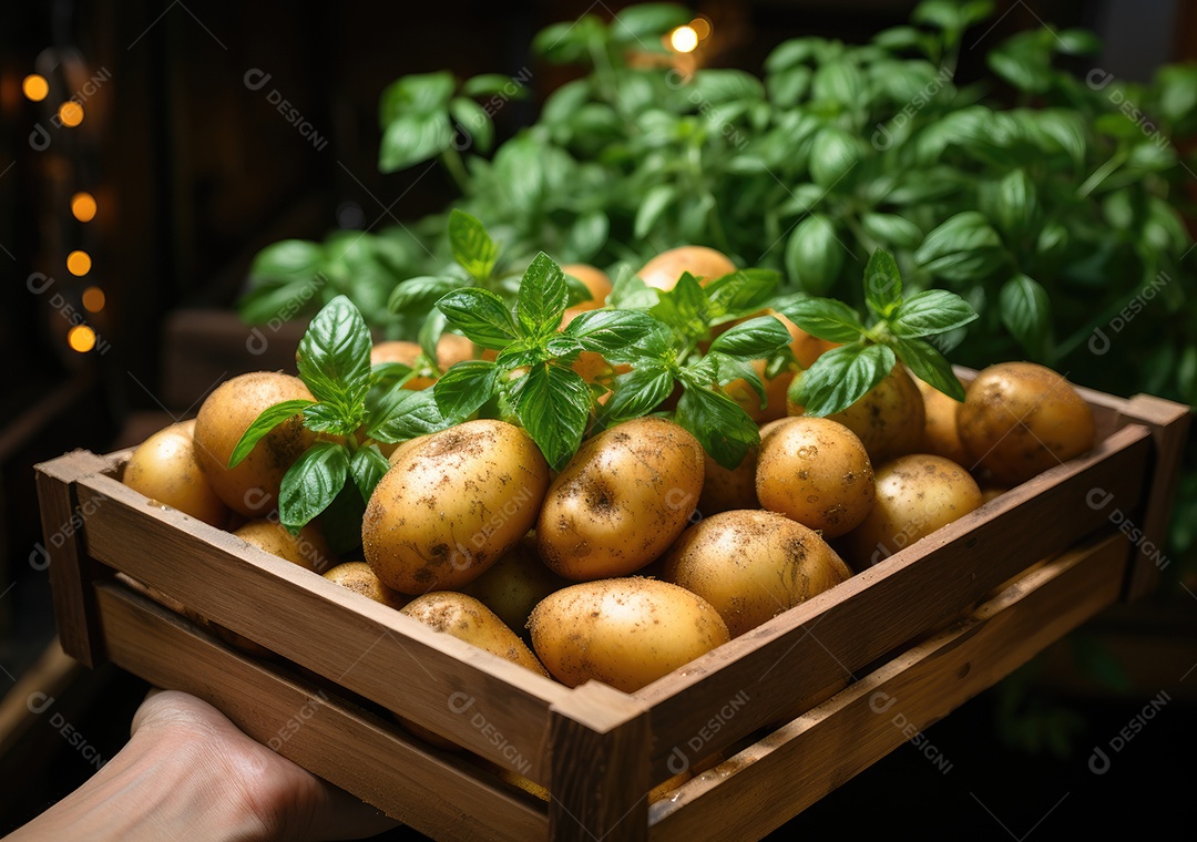 Caixa de madeira com verduras