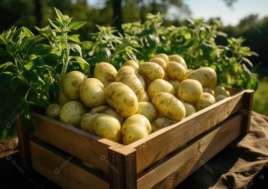 Caixa de madeira com verduras