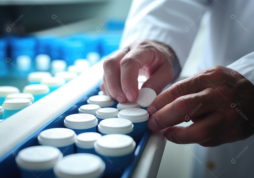 Médico colocando comprimidos em frascos para os pacientes. IA generativa.