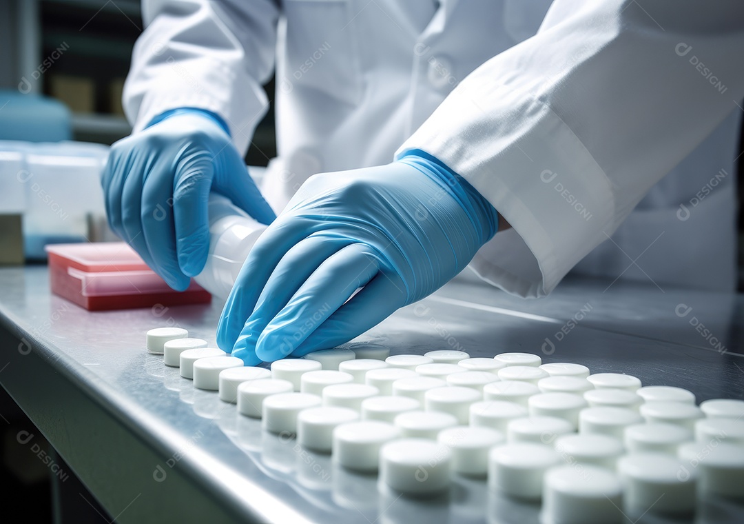 Médico colocando comprimidos em frascos para os pacientes. IA generativa.