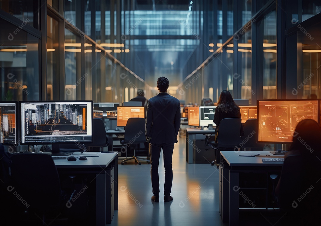 Empresários criativos em escritórios modernos voltam. Bem-sucedido