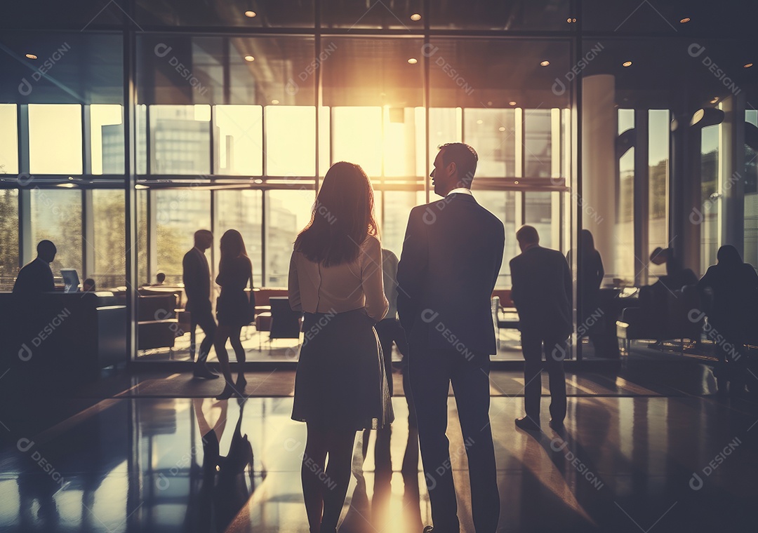 Empresários criativos em escritórios modernos voltam. Bem-sucedido