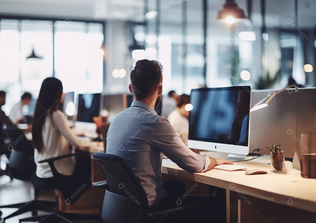 Empresários criativos em escritórios modernos voltam. Bem-sucedido