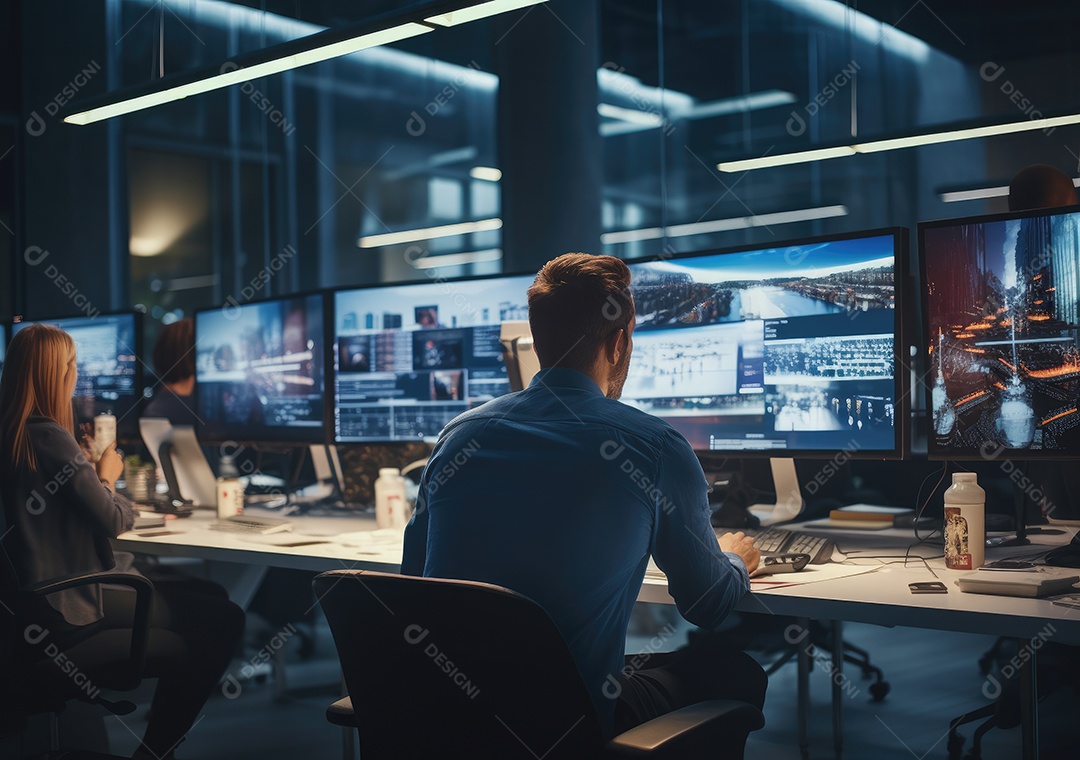 Empresários criativos em escritórios modernos voltam. Bem-sucedido