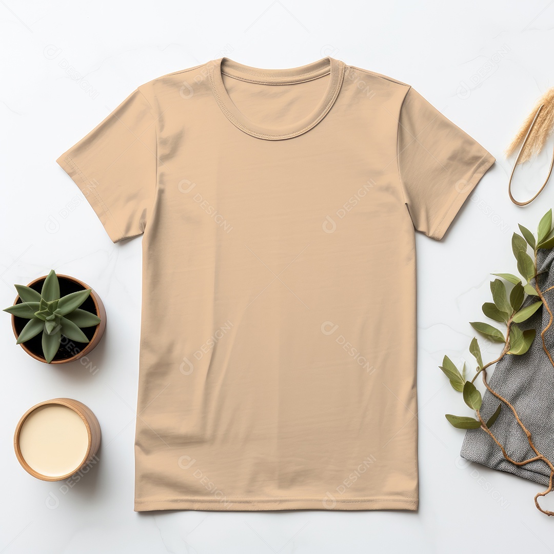 Maquete de camiseta em branco. Vista superior da camisa em branco do modelo. fundo com moldura de composição.