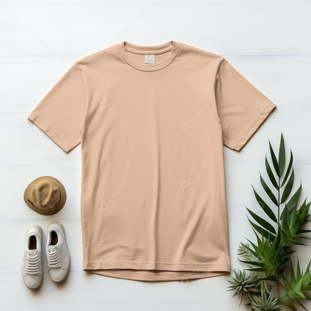 Maquete de camiseta em branco. Vista superior da camisa em branco do modelo. fundo com moldura de composição.