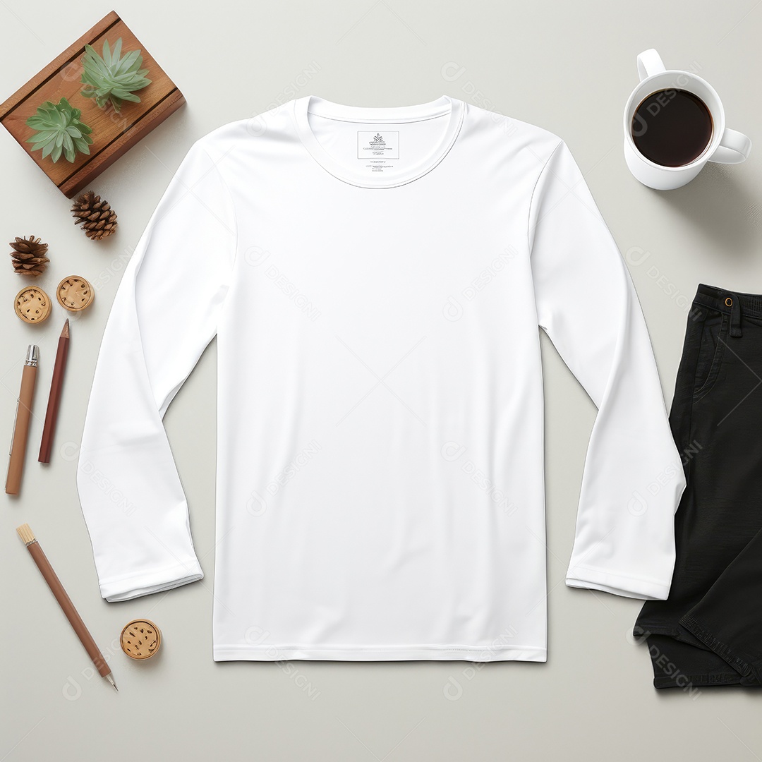Maquete de camiseta em branco. Vista superior da camisa em branco do modelo. fundo com moldura de composição.
