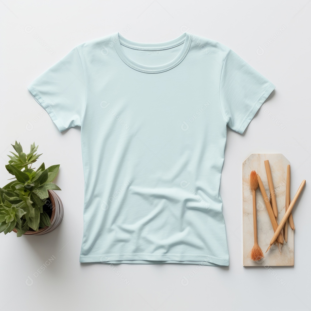 Maquete de camiseta em branco. Vista superior da camisa em branco do modelo. fundo com moldura de composição.