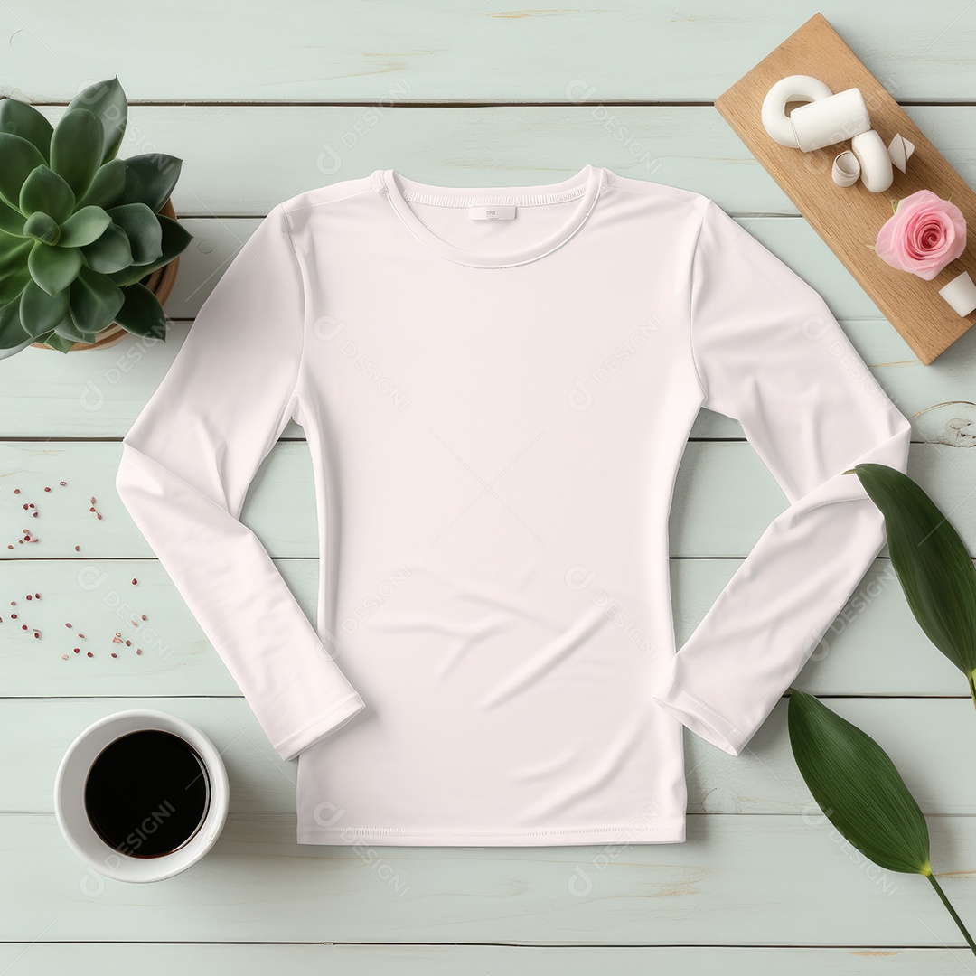 Maquete de camiseta em branco. Vista superior da camisa em branco do modelo. fundo com moldura de composição.