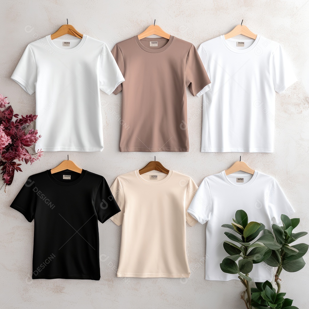 Maquete de camiseta em branco. Vista superior da camisa em branco do modelo. fundo com moldura de composição.