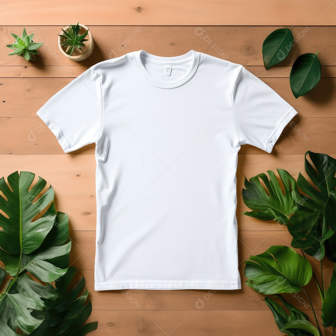 Maquete de camiseta em branco. Vista superior da camisa em branco do modelo. fundo com moldura de composição.