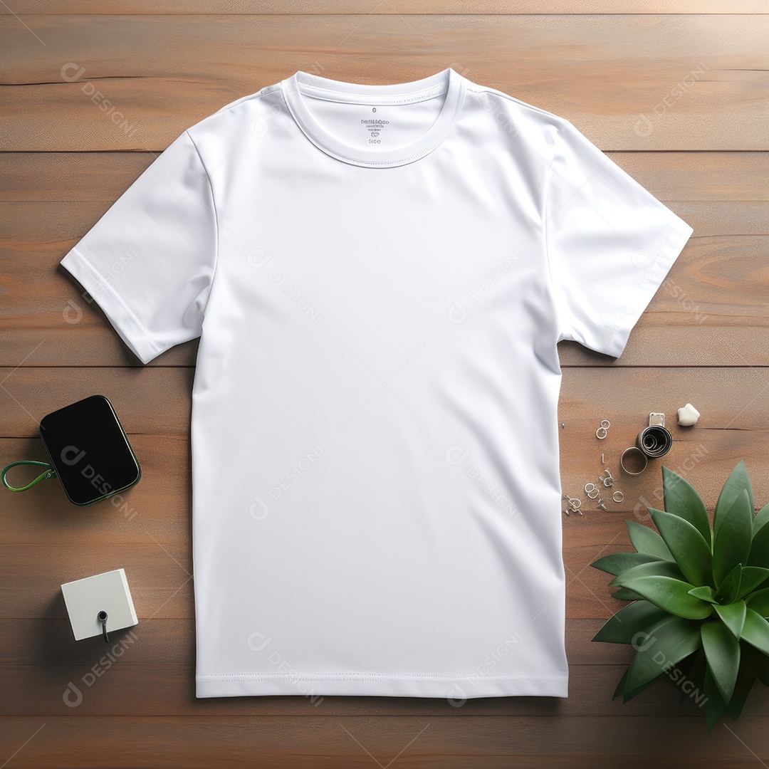 Maquete de camiseta em branco. Vista superior da camisa em branco do modelo. fundo com moldura de composição.